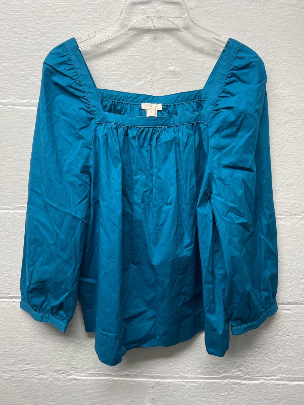 NWT J. Crew Teal Square-Neck Puff Sleeve Top